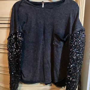 Free people XS sequins sleeve shirt worn once